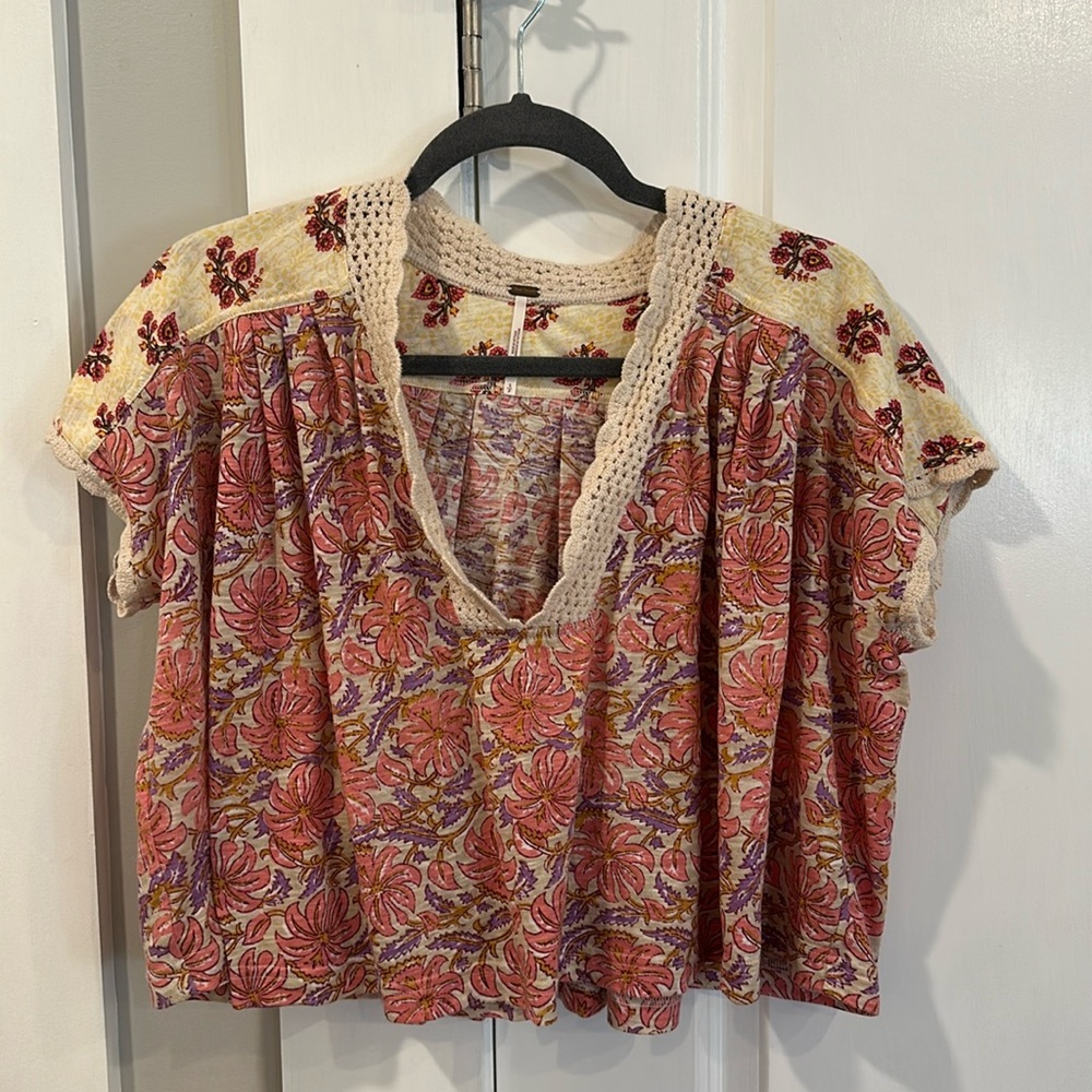 Free People Lealini Tea Combo Ivory Floral Print Top Small